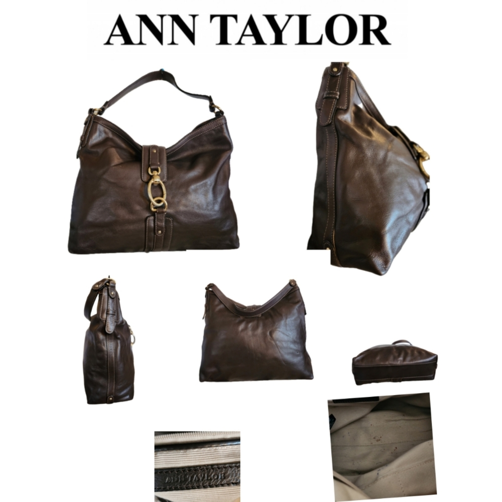 ANN TAYLOR BROWN FAUX LEATHER HOBO BAG